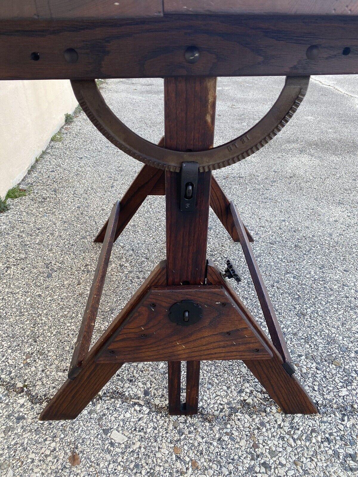 Vintage Anco Bilt Oak Wood Adjustable Drafting Table Desk Industrial Work Stand 3