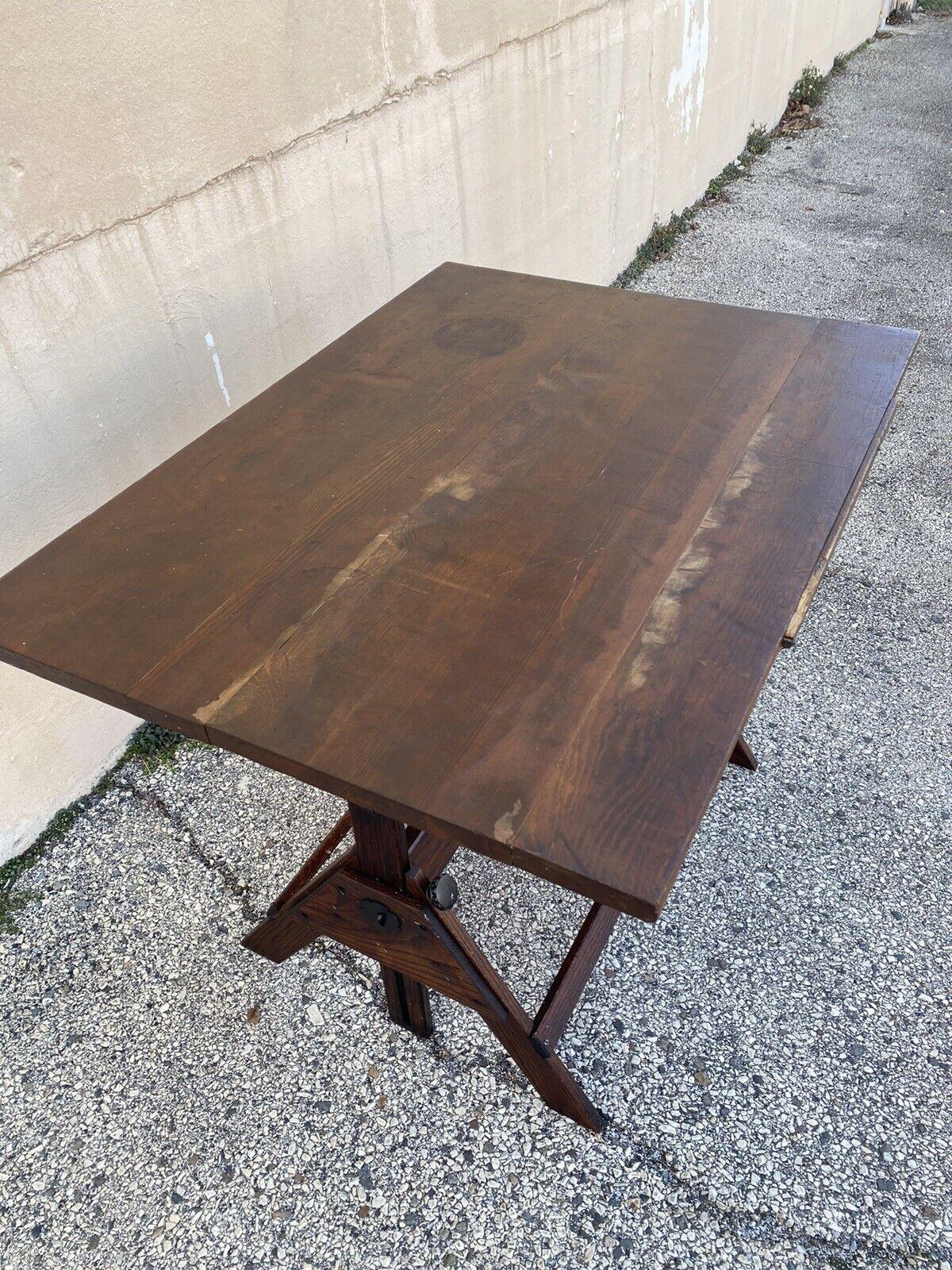 Vintage Anco Bilt Oak Wood Adjustable Drafting Table Desk Industrial Work Stand 4