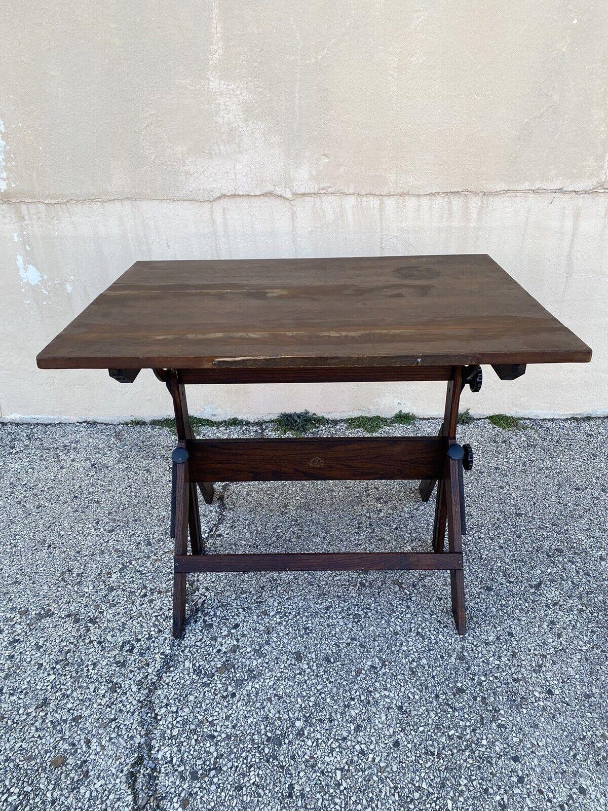 Arts and Crafts Vintage Anco Bilt Oak Wood Adjustable Drafting Table Desk Industrial Work Stand