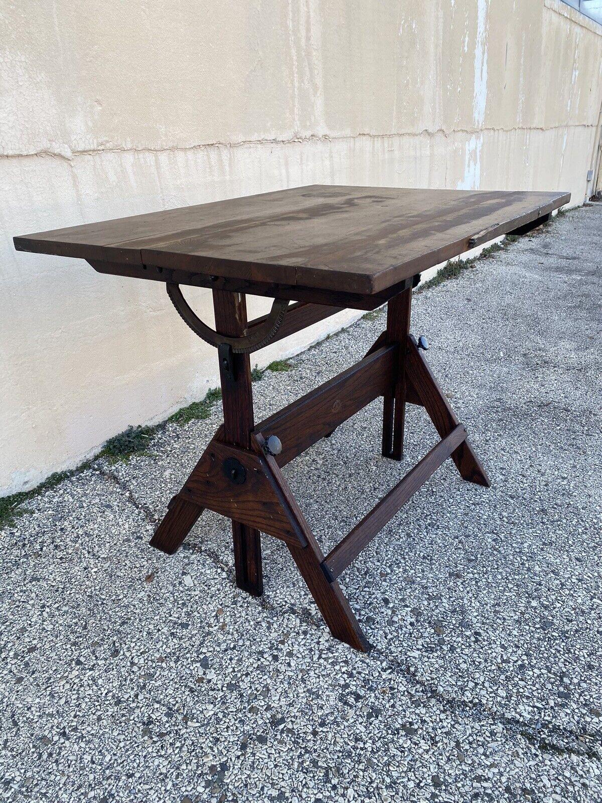 Cast Vintage Anco Bilt Oak Wood Adjustable Drafting Table Desk Industrial Work Stand