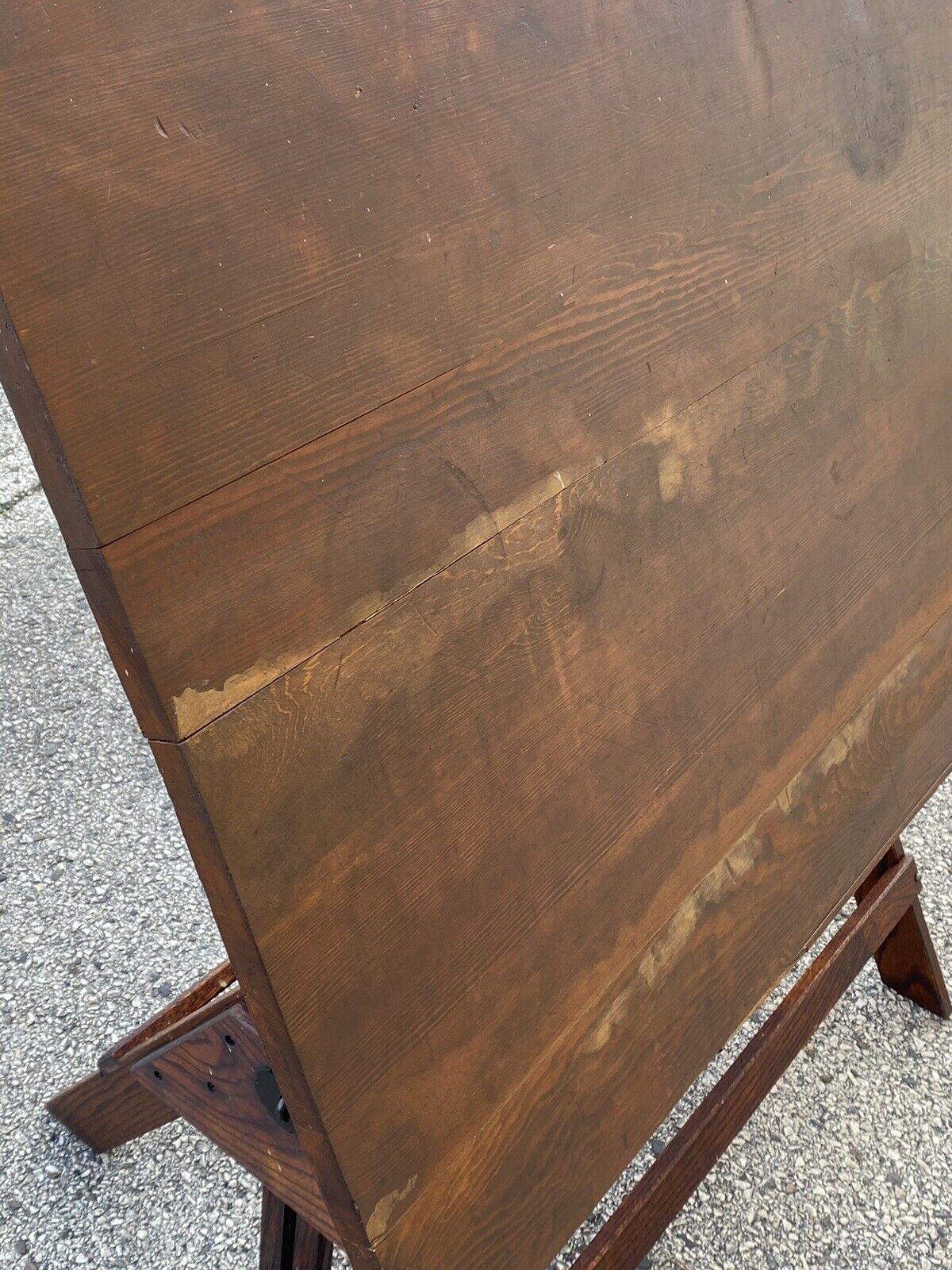 Iron Vintage Anco Bilt Oak Wood Adjustable Drafting Table Desk Industrial Work Stand