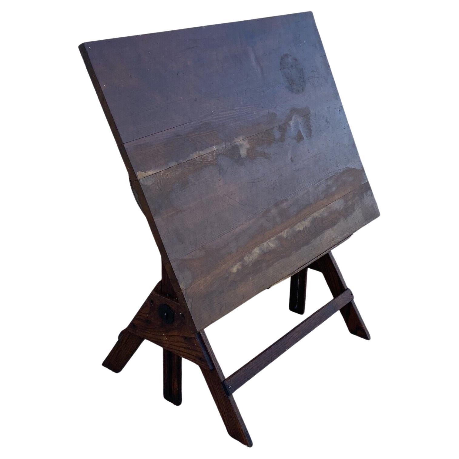 Vintage Anco Bilt Oak Wood Adjustable Drafting Table Desk Industrial Work Stand