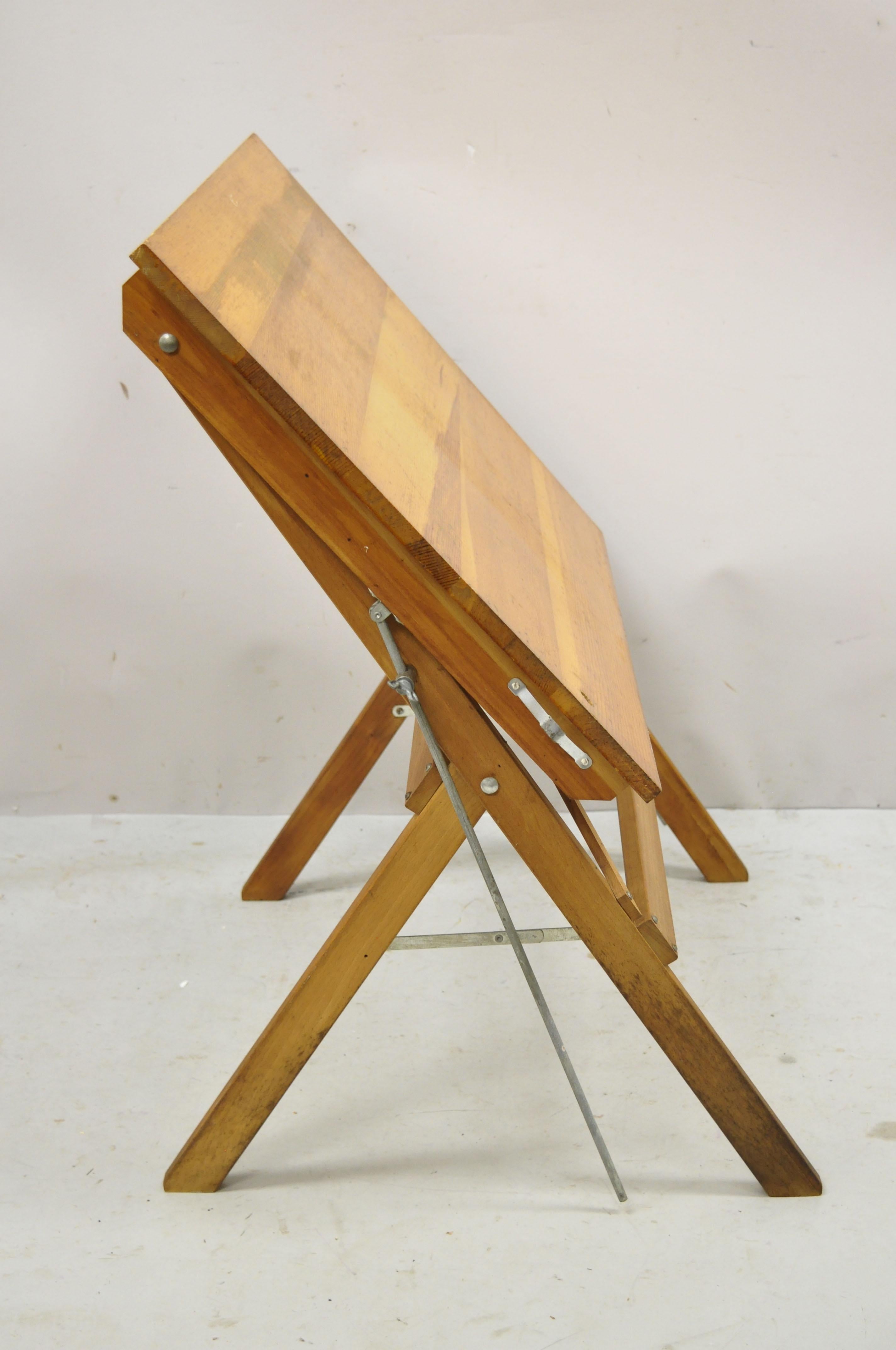 Industrial Vintage Anco Bilt Small Wooden Architect Drafting Table Folding Work Table Stand