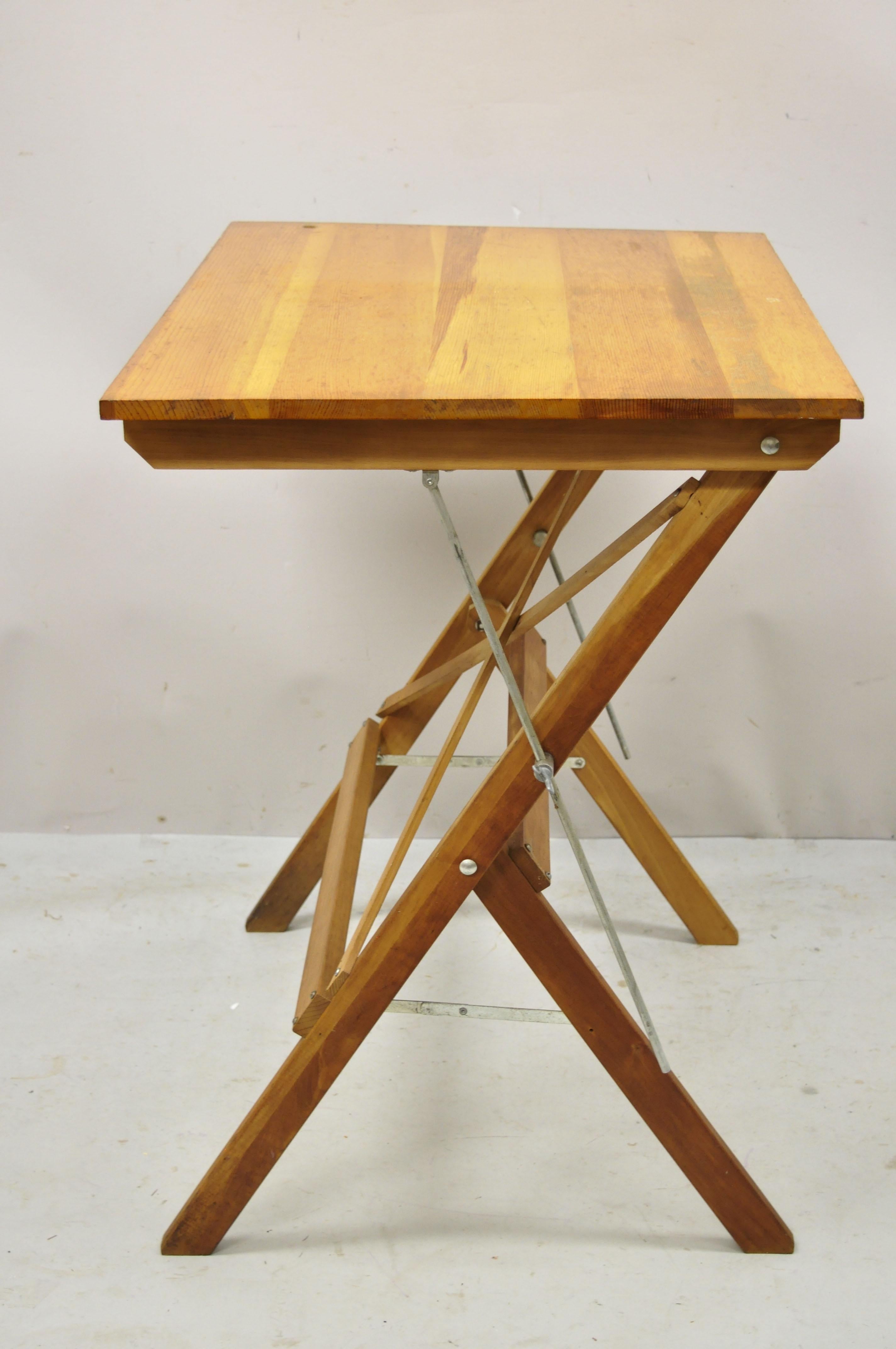 North American Vintage Anco Bilt Small Wooden Architect Drafting Table Folding Work Table Stand