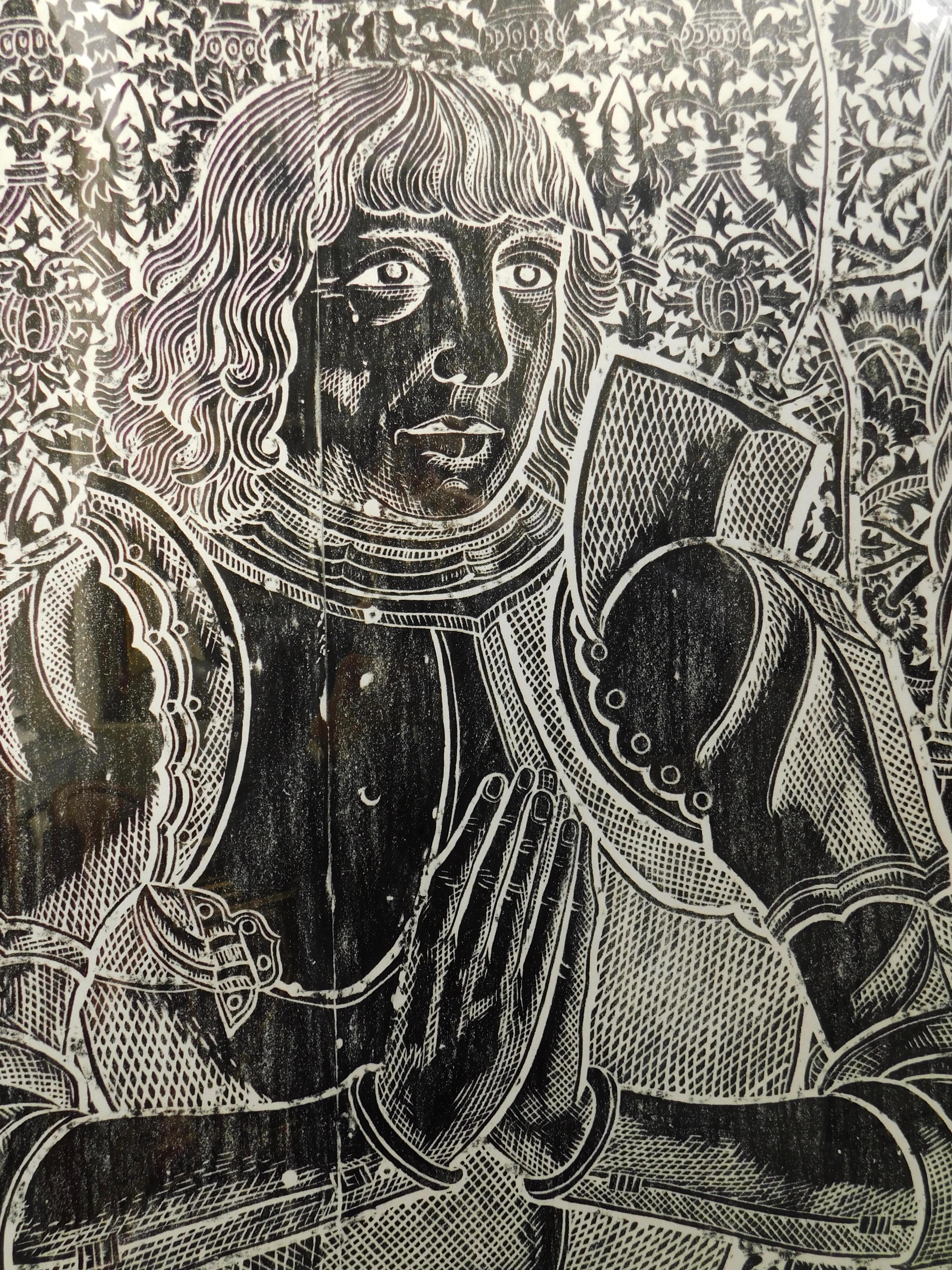Vintage and Black Wax Rubbing on Paper of a 13th Century English Tomb Carving (Britisch)
