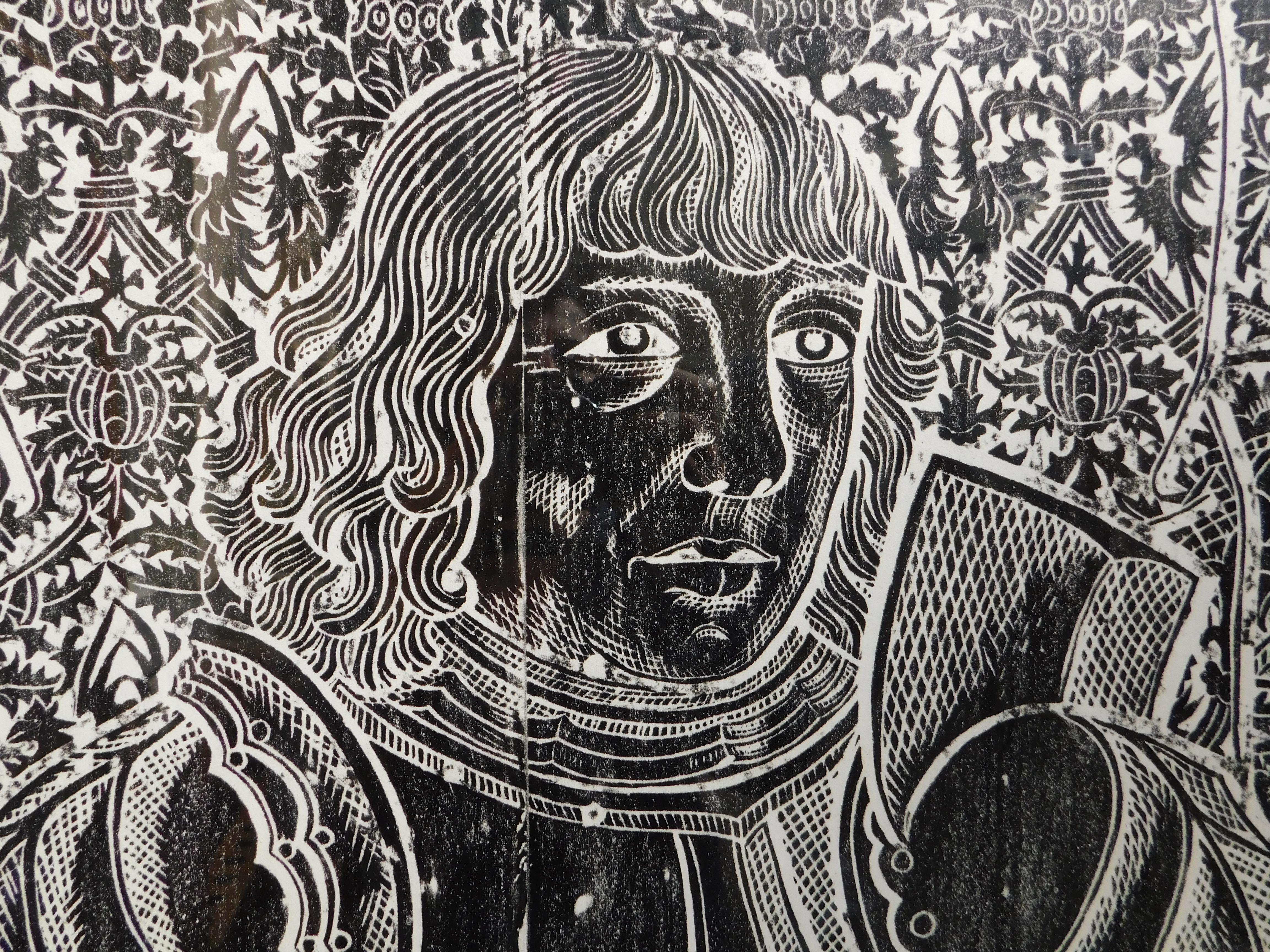 20th Century Vintage and Black Wax Rubbing on Paper of a 13th Century English Tomb Carving