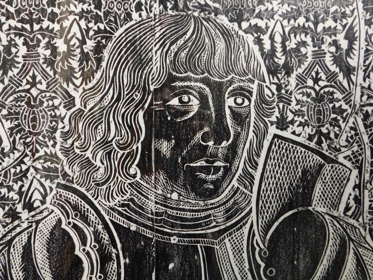 Vintage and Black Wax Rubbing on Paper of a 13th Century English Tomb
