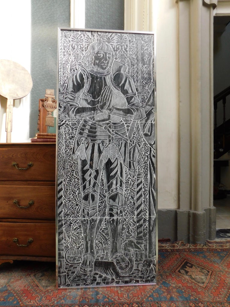 Vintage and Black Wax Rubbing on Paper of a 13th Century English Tomb