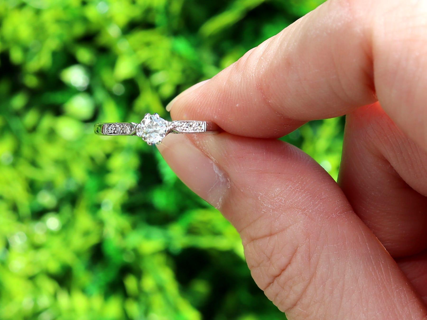 A fine vintage 0.22 carat diamond solitaire ring crafted in contemporary 18 karat white gold with a platinum setting; part of our diamond jewellery collections.

This fine vintage diamond solitaire has been crafted in 18k white gold with a platinum
