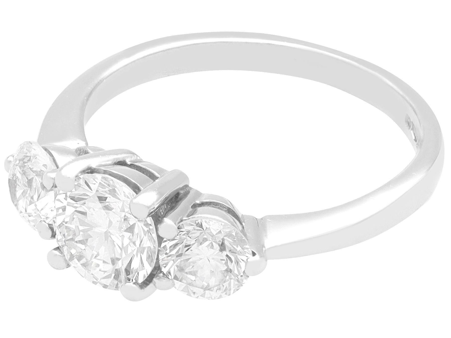 Round Cut Vintage and Contemporary 1.81 Carat Diamond and Platinum Trilogy Ring For Sale