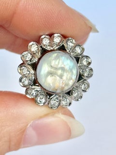 Vintage ? and Diamond 14 Carat Gold Man in the Moon Cluster Ring