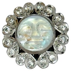 Vintage ? and Diamond 14 Carat Gold Man in the Moon Cluster Ring