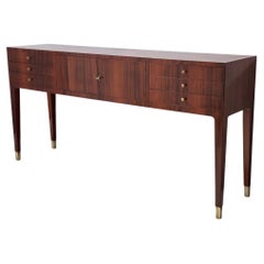Vintage and Elegant Black Walnut Sideboard by Paolo Buffa with Cast Bronze Parts