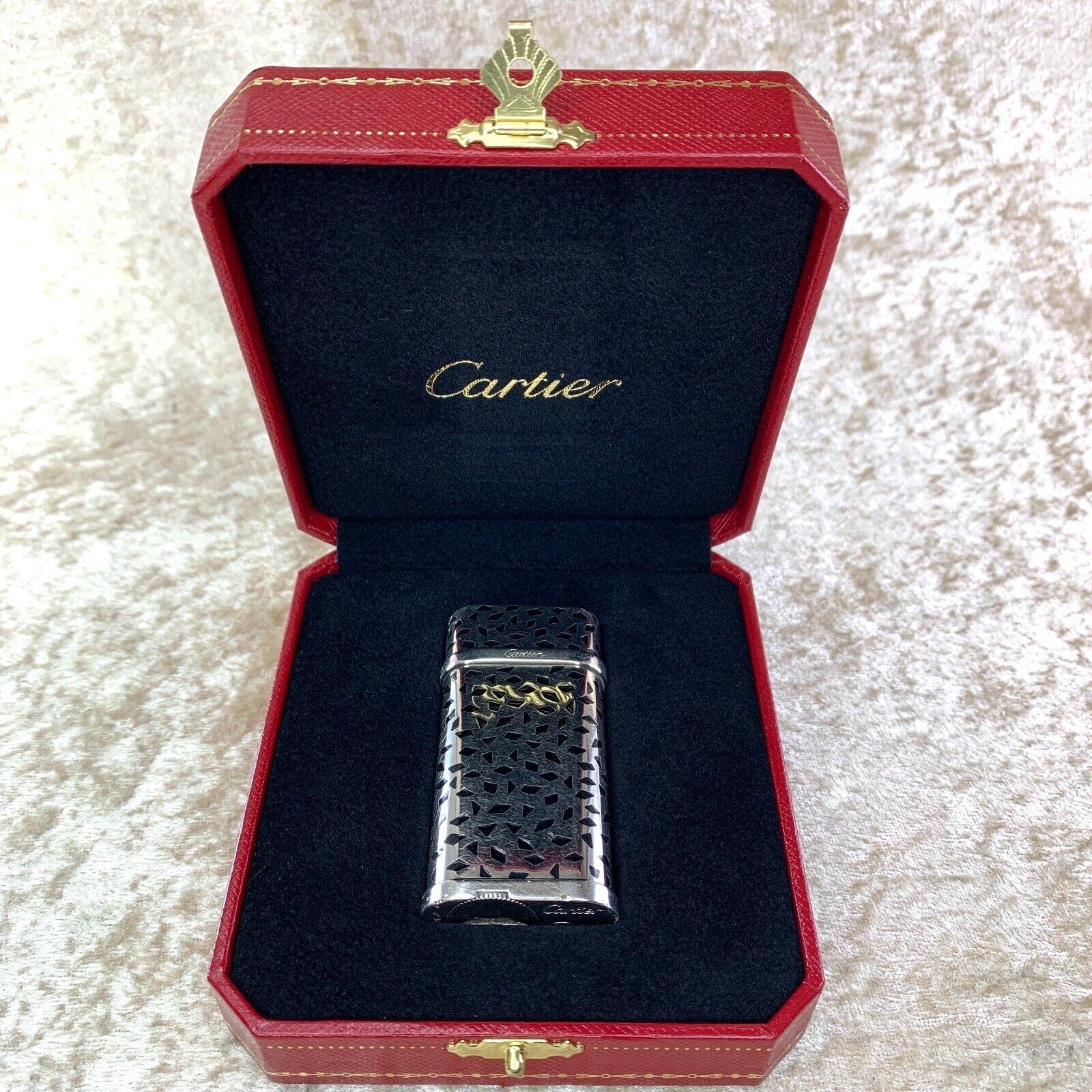 Vintage & Rare Cartier Lighter Black Enamel “Panthere“ Spots Palladium Finish For Sale 7