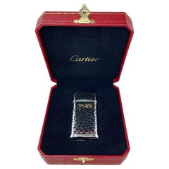 Vintage and Rare Cartier Lighter Black Enamel “Panthere“ Spots Palladium Finish