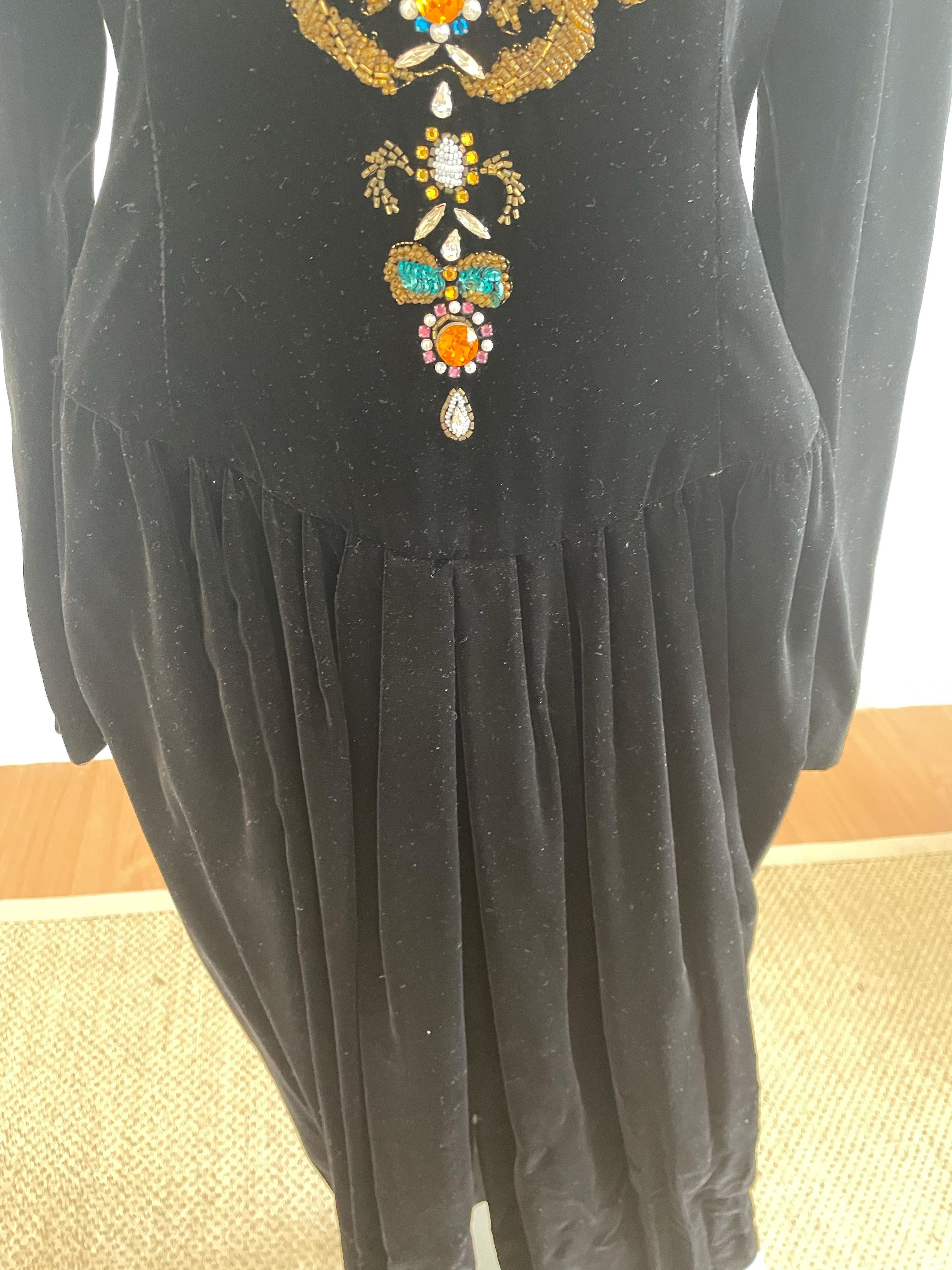Black Vintage and Rare Oscar de la Renta Gown with Jeweled Neckline