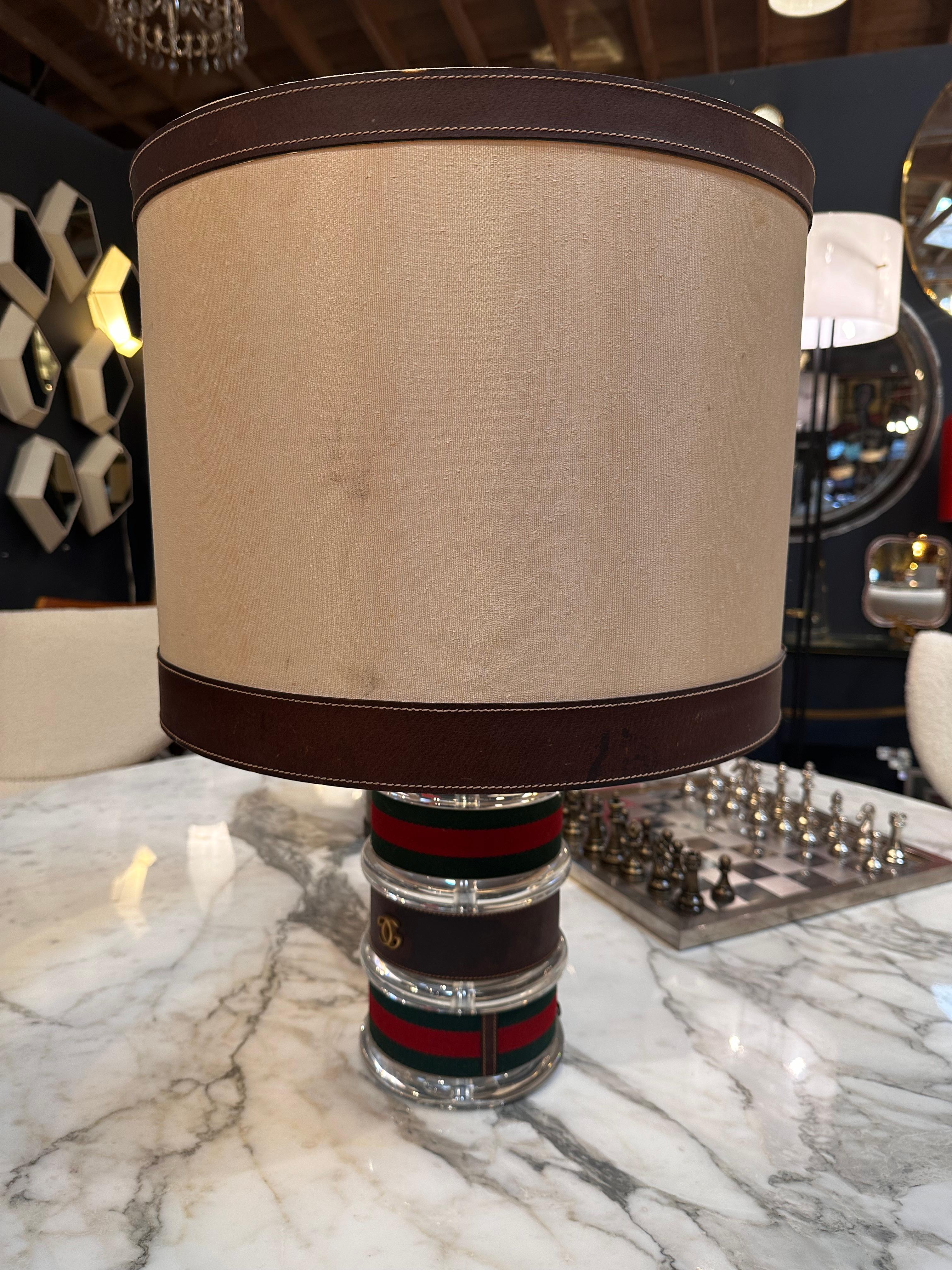 The Vintage Gucci Table Lamp from the 1970s is a unique and stylish piece that captures the essence of the era. Crafted by Gucci, this lamp features distinctive 1970s design elements, possibly incorporating luxurious materials and the iconic Gucci
