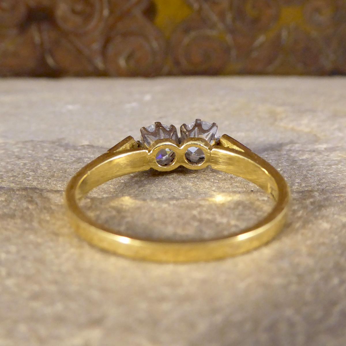 Edwardian Vintage and Unusual Old Cut Diamond Two Stone Ring in 18ct Gold For Sale