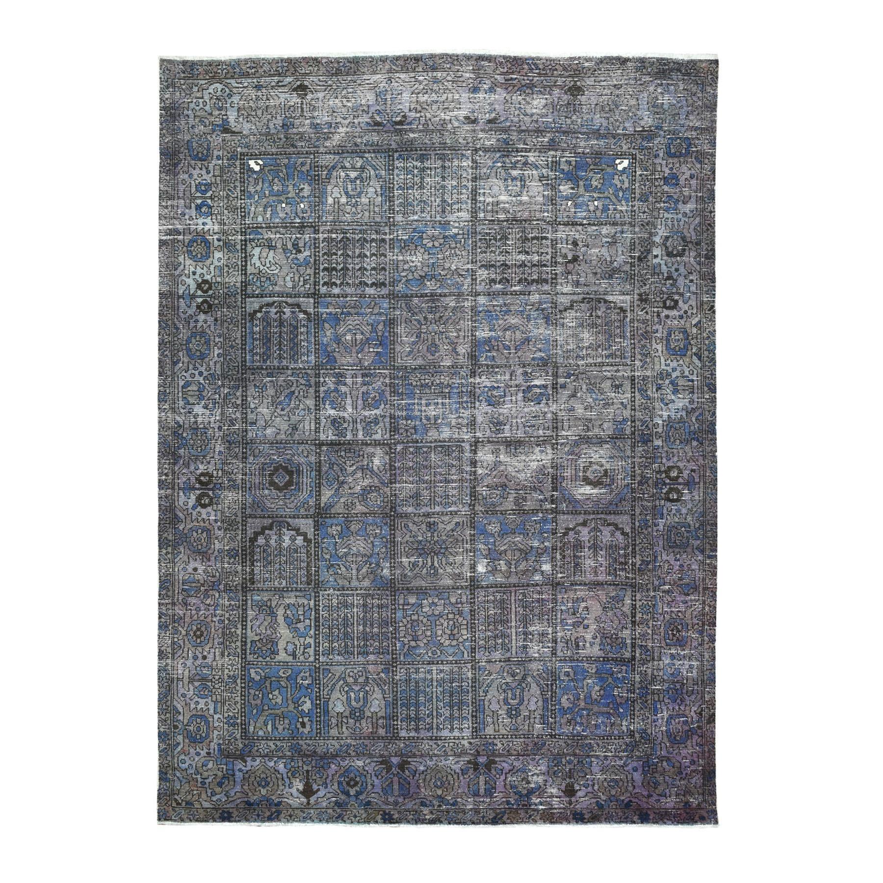 Vintage And Worn Down Distressed Colors Persian Shiraz Hand Knotted Bohemian Rug For Sale