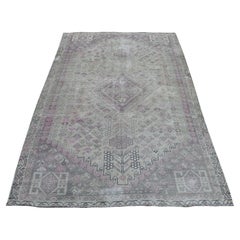 Vintage and Worn Down Distressed Colors Persian Shiraz Hand Knotted Bohemian Rug