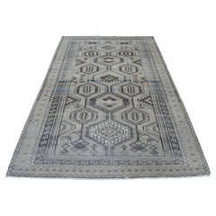 Persischer Shiraz-Handgeknüpfter böhmischer Vintage-Teppich in getragenen Daunen-Farben im Used-Look
