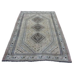 Vintage and Worn Down Distressed Colors Persian Shiraz Hand Knotted Bohemian Rug