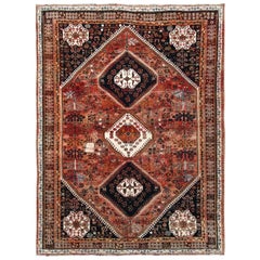 Vintage and Worn Down Persian Qashqai with Sunset Colors Hand Knotted Wool Rug