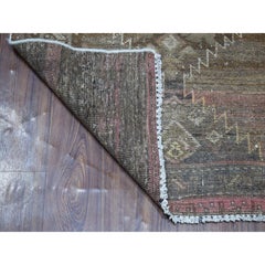 Vintage and Worn Down Persian Shiraz Wide Runner Hand Knotted Bohemian Rug