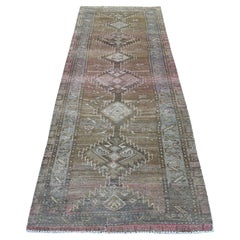 Vintage and Worn Down Persian Shiraz Wide Runner Hand Knotted Bohemian Rug