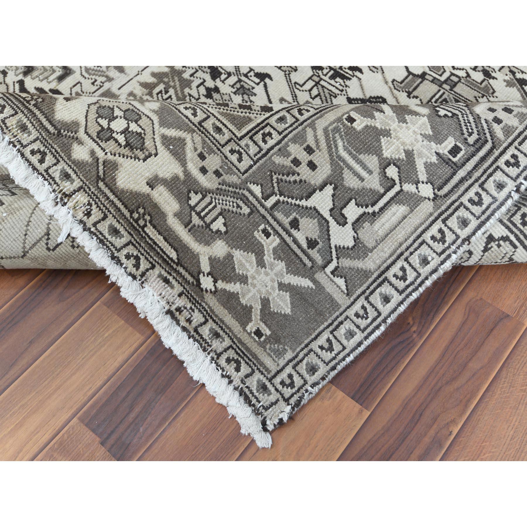 Mid-20th Century Vintage and Washed Out Ivory Persian Heriz Soft Wool Hand Knotted Oriental Rug