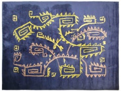 Vintage Andean Rug with Amaru Motif in Indigo and Ochre - Rug & Kilim