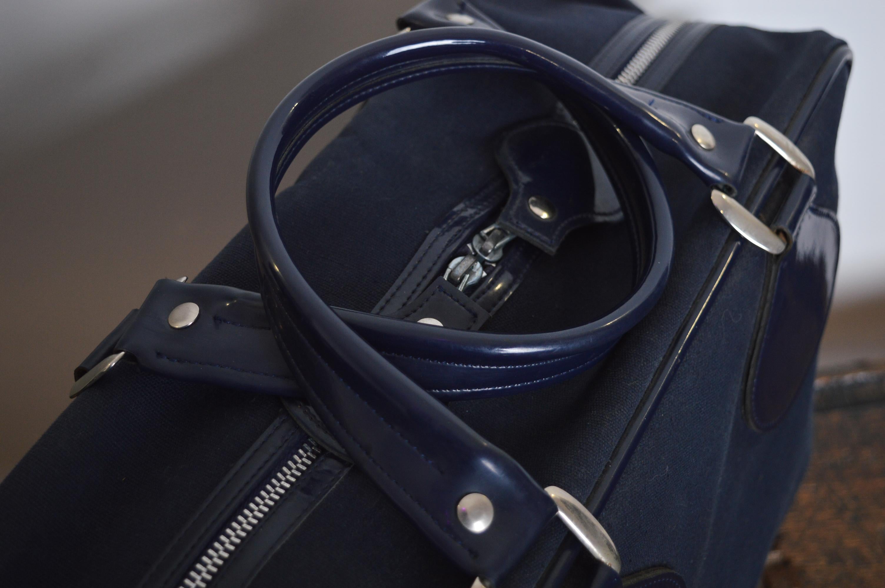 Vintage André Courrèges Navy Blue Vinyl & Cloth Holdall Carry on - Luggage Bag Baggage Bag en vente 3