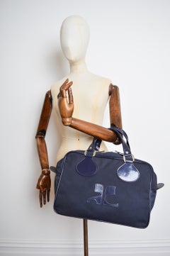 Vintage André Courrèges Navy Blue Vinyl & Cloth Holdall Carry on - Luggage Bag