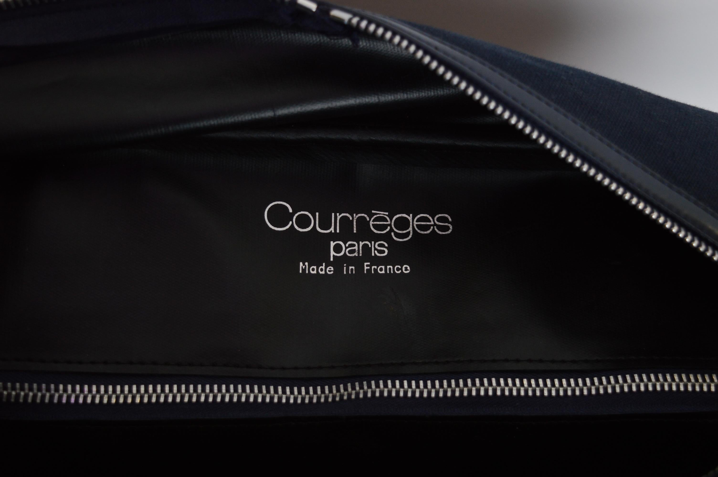Vintage André Courrèges Navy Blue Vinyl & Cloth Holdall Carry on - Luggage Bag For Sale 3