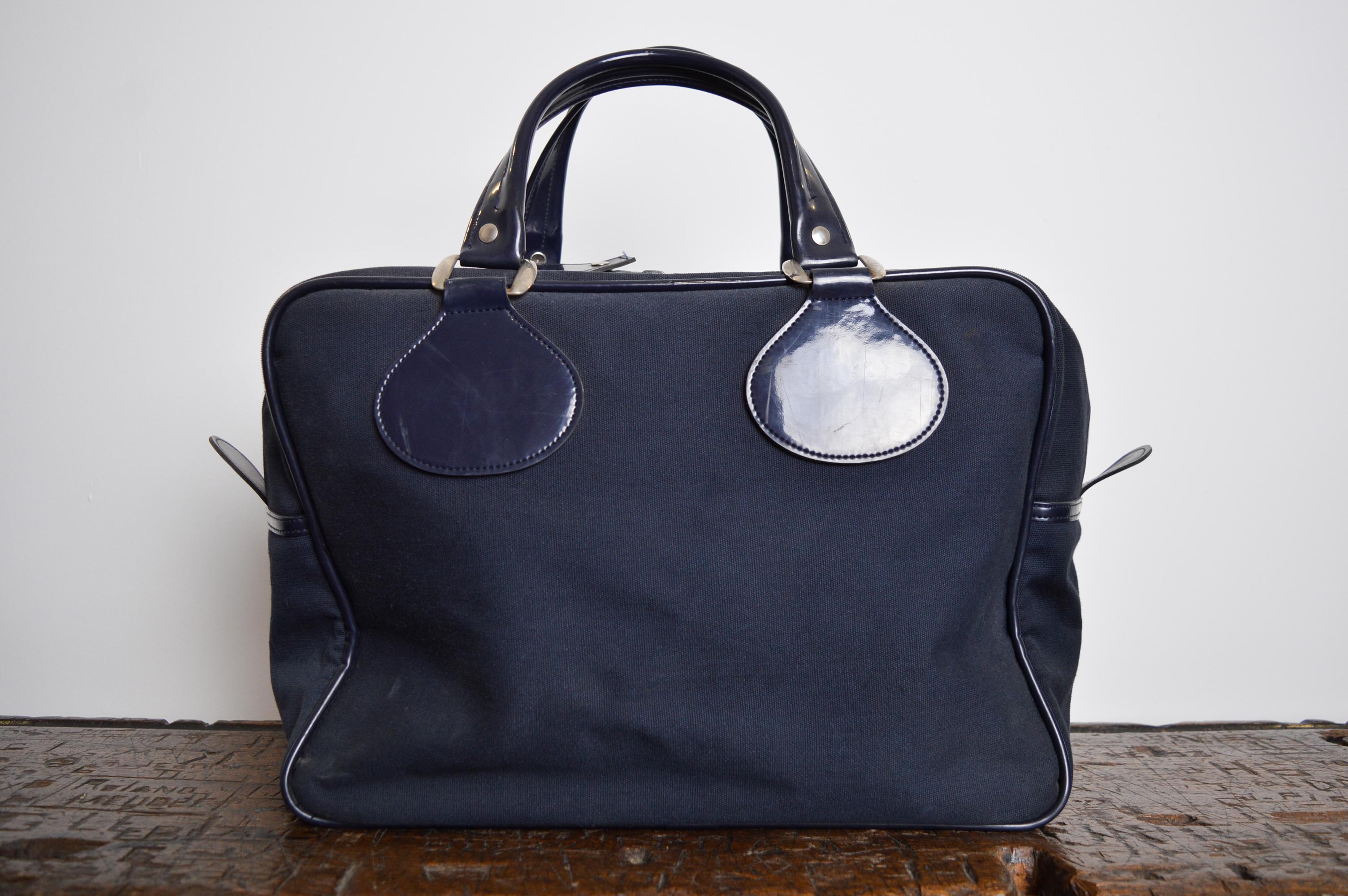 Vintage André Courrèges Navy Blue Vinyl & Cloth Holdall Carry on - Luggage Bag For Sale 5