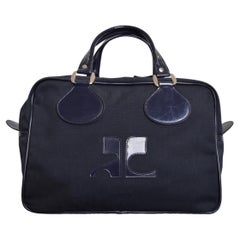 Vintage André Courrèges Navy Blue Vinyl & Cloth Holdall Carry on - Luggage Bag
