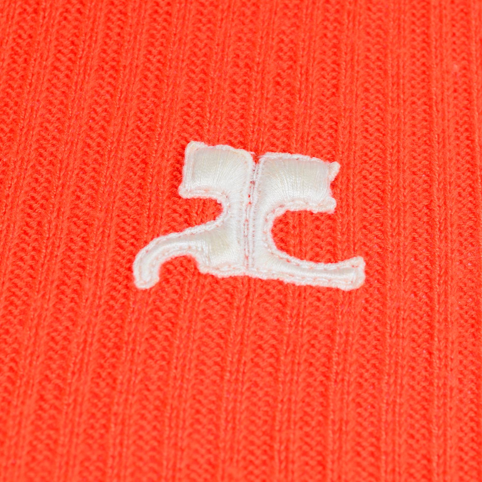 Women's Vintage Andre Courreges Paris Orange Ribbed 1970s Top W/ Embroidered Logo