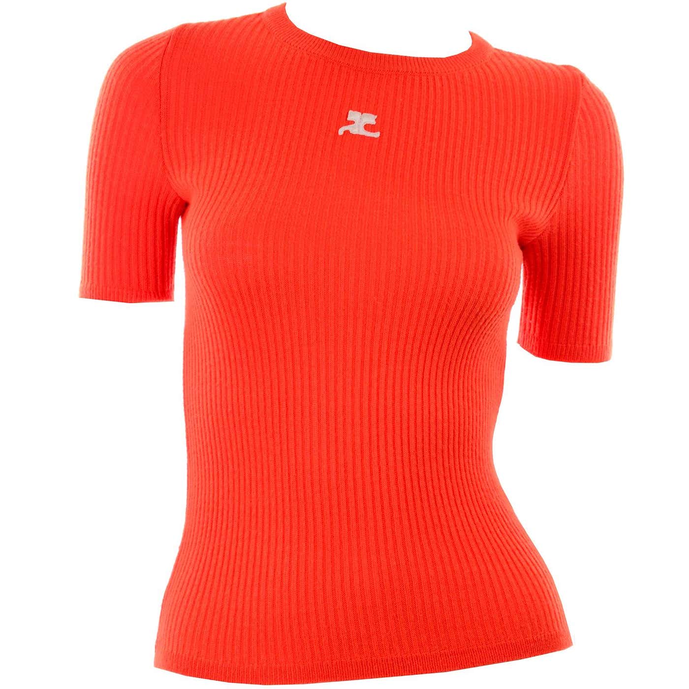 Vintage Andre Courreges Paris Orange Ribbed 1970s Top W/ Embroidered ...