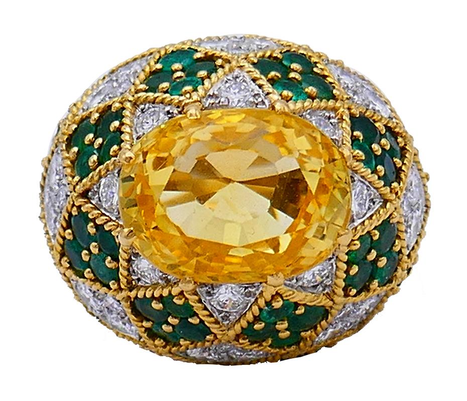 Mixed Cut Vintage Andre Vassort 18k Gold Bombe Ring Ceylon No-Heat Yellow Sapphire AGL