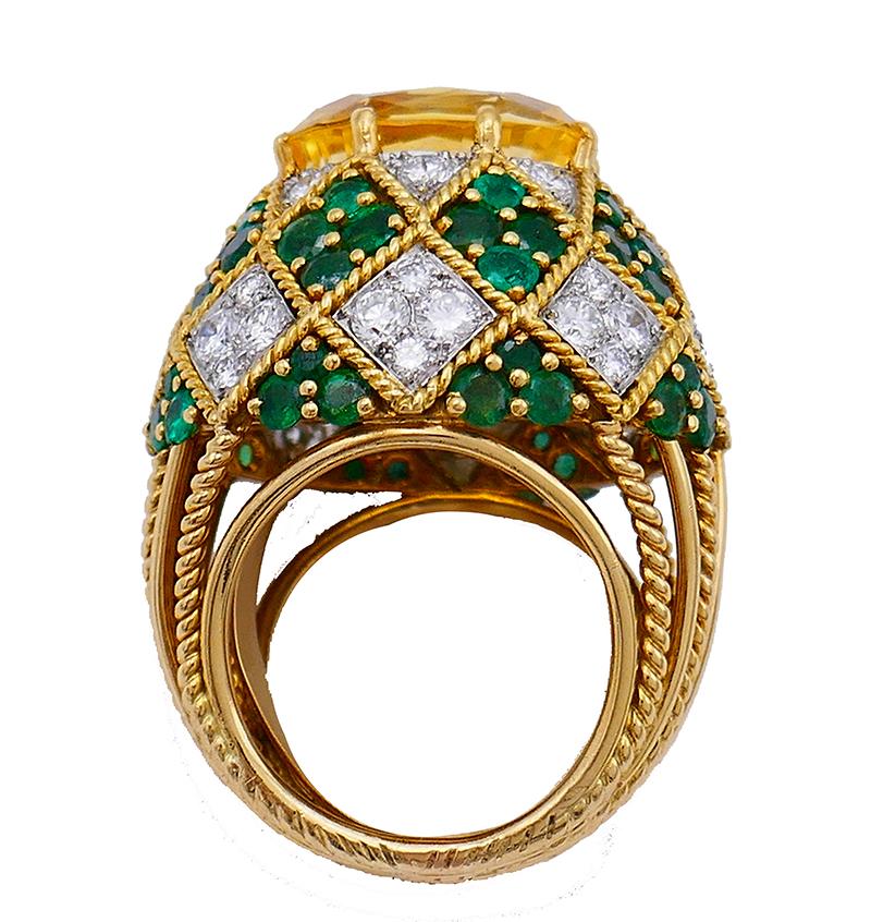 Vintage Andre Vassort 18k Gold Bombe Ring Ceylon No-Heat Yellow Sapphire AGL In Excellent Condition In Beverly Hills, CA