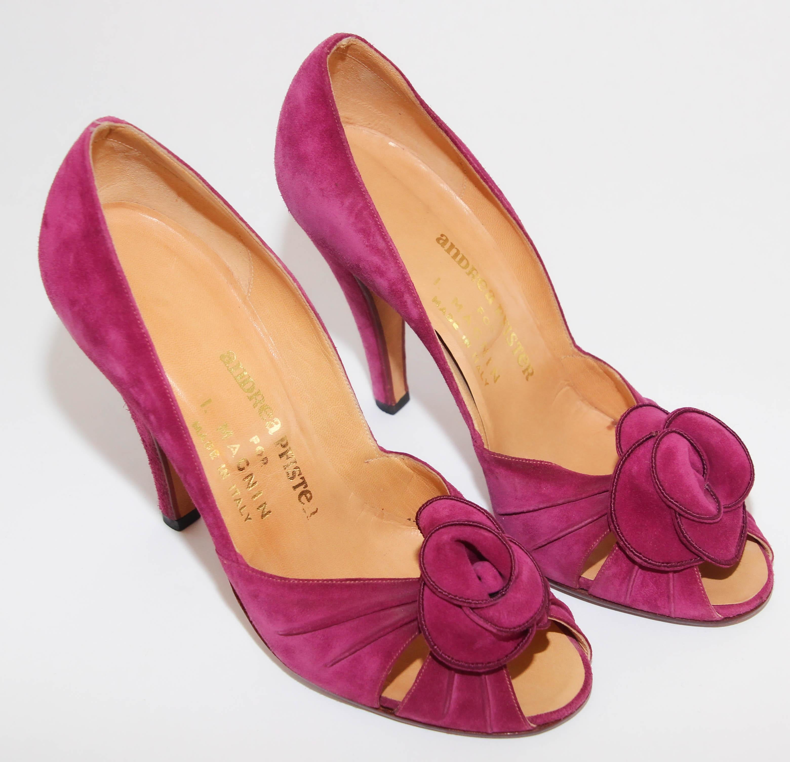 Chaussures roses vintage Andrea Pfister Couture taille US 7 pour I Magnin, années 1980 Bon état - En vente à North Hollywood, CA