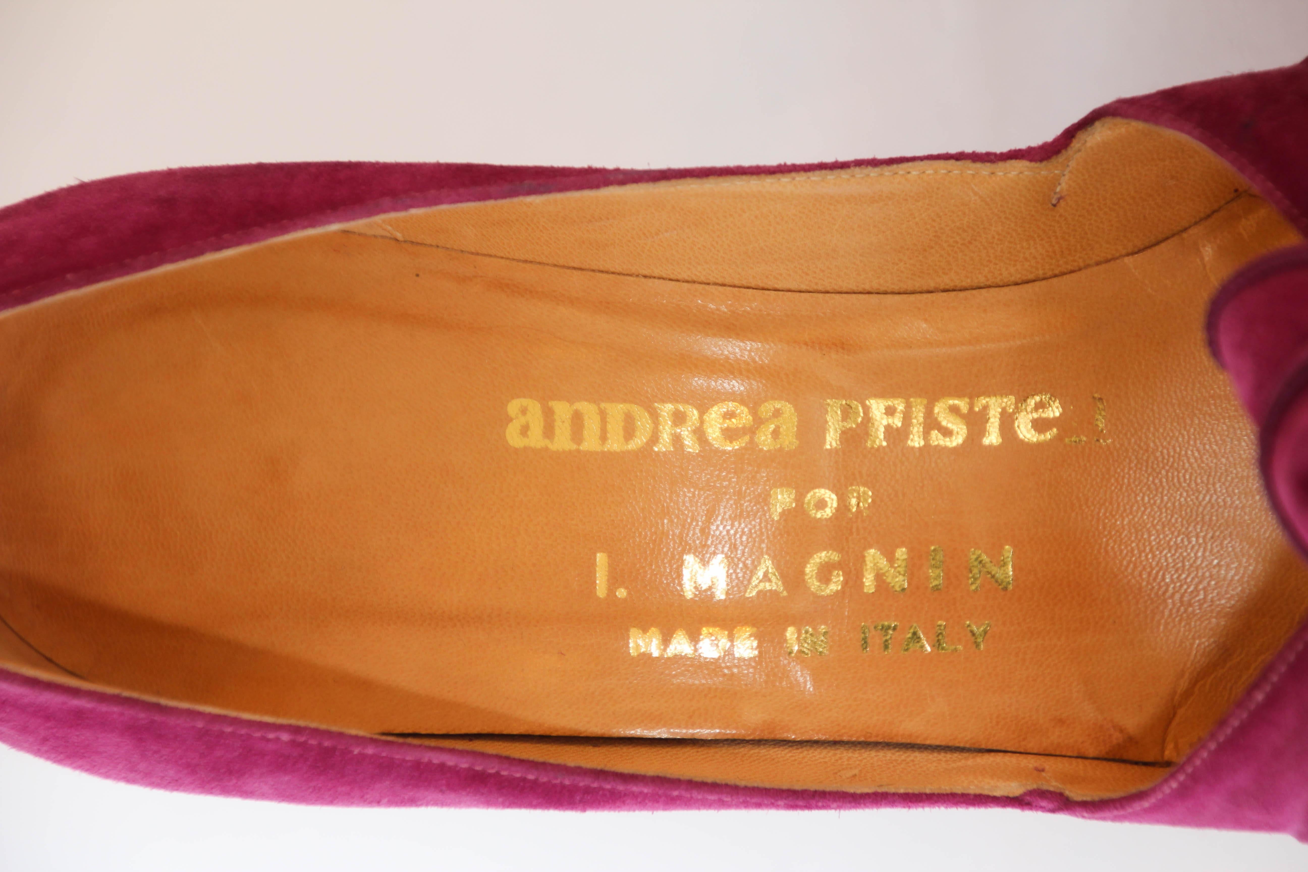 Women's or Men's Vintage Andrea Pfister Couture Pink Shoes US 7 for I Magnin 1980's For Sale