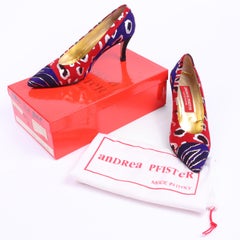 Vintage Andrea Pfister Couture Red & Blue Abstract Leopard Print Suede Shoes