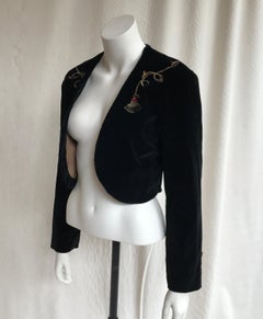 Vintage Andres Belgian Black Velvet Cropped Jacket with Gold Tassel Embroidery
