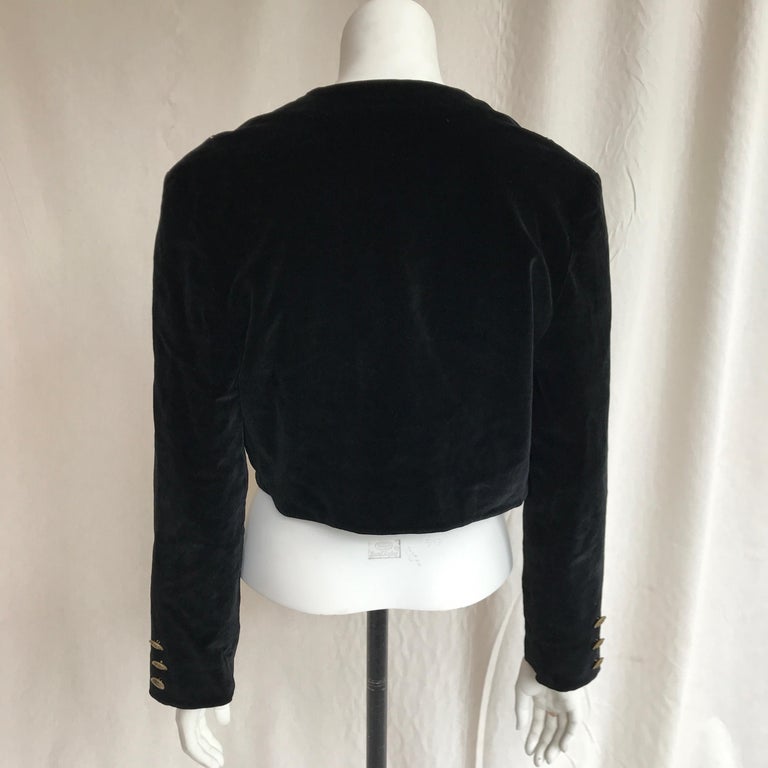 Vintage Andres Belgian Black Velvet Cropped Jacket with Gold Tassel