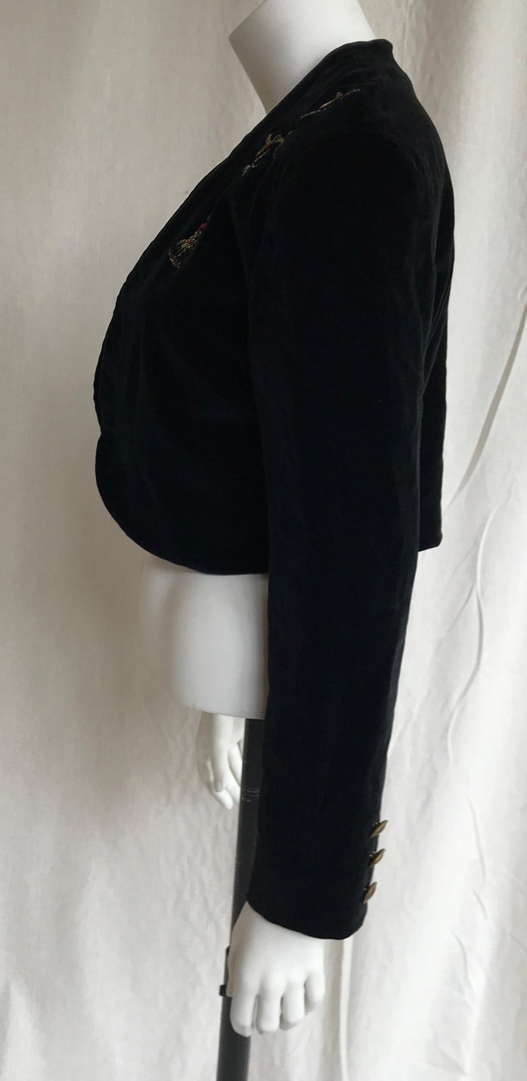 Vintage Andres Belgian Black Velvet Cropped Jacket with Gold Tassel