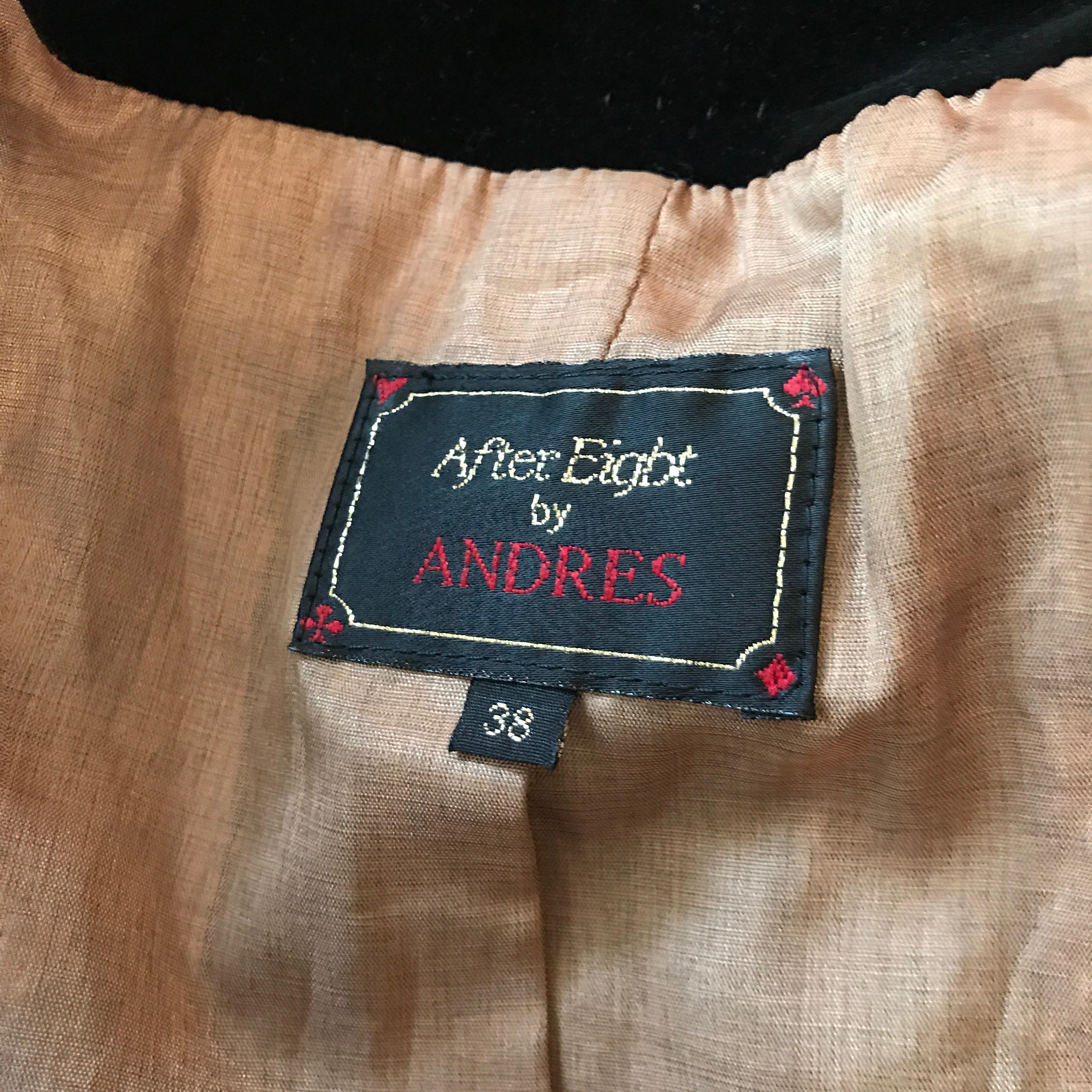 Women's Vintage Andres Belgian Black Velvet Cropped Jacket with Gold Tassel Embroidery For Sale