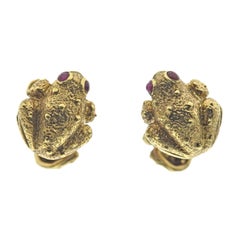 Vintage Andrew Clunn Gold Ruby Frog Cufflinks