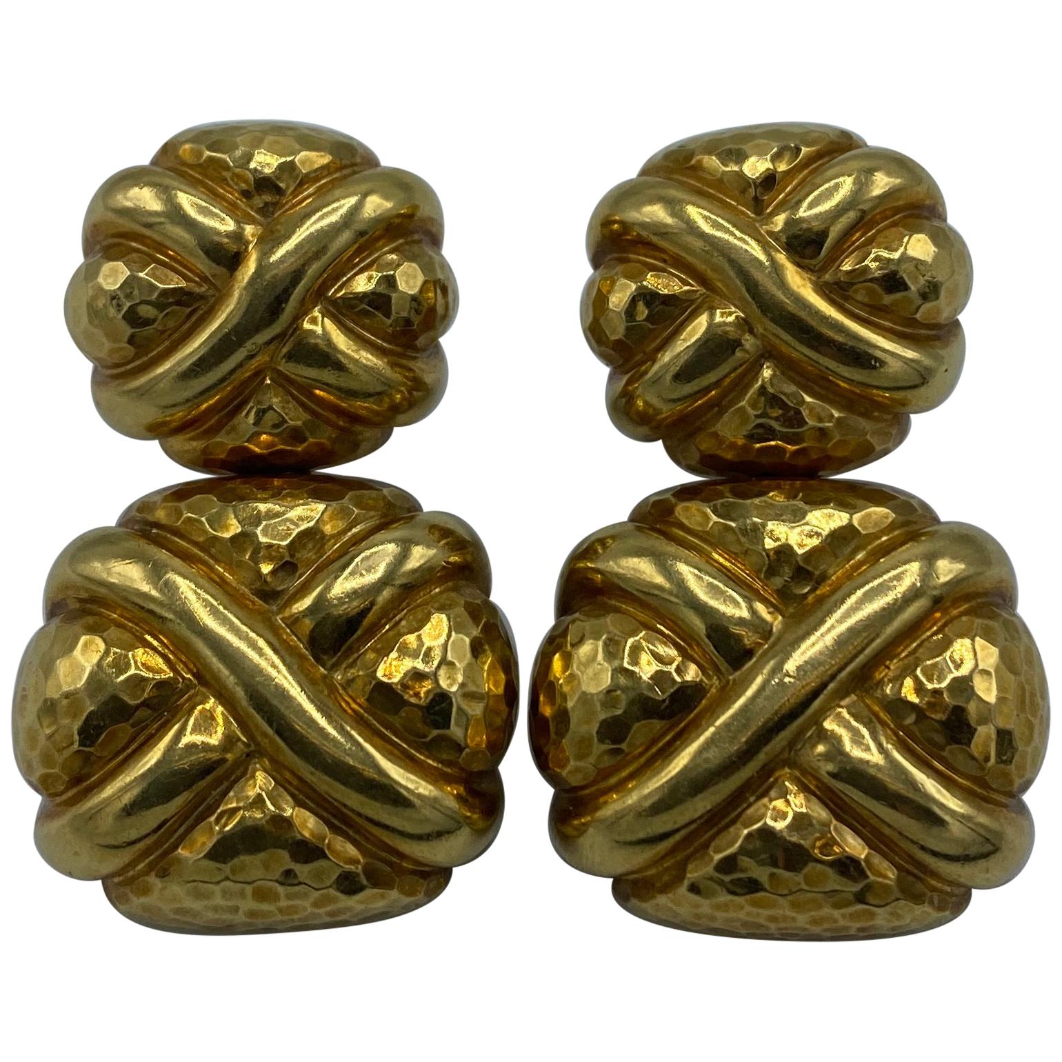 Vintage Andrew Clunn Yellow Gold Door Knockers Clip On Earrings at 1stDibs