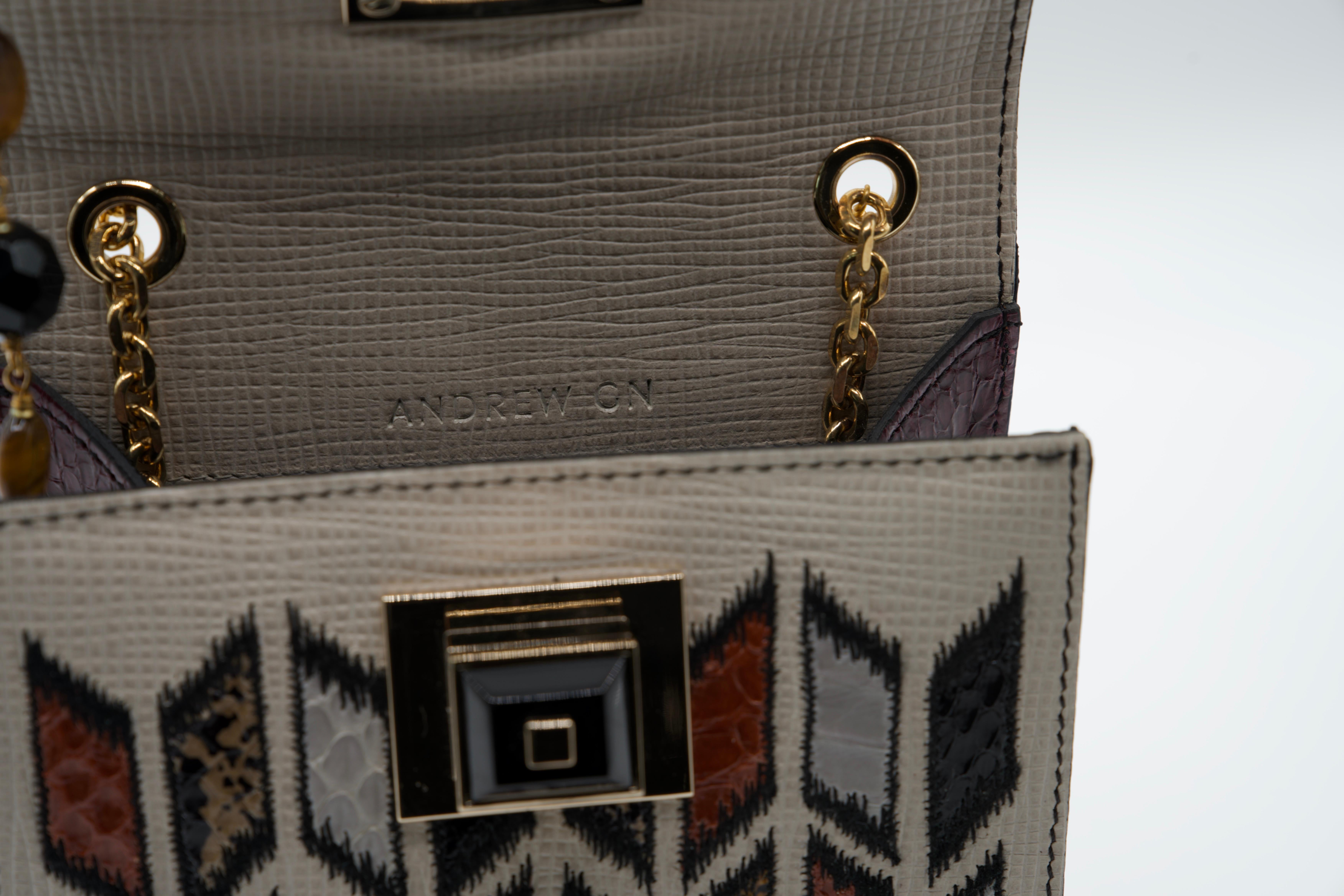 Vintage Andrew GN Snakeskin Semi precious Stone Chain Strap Bag For Sale 6